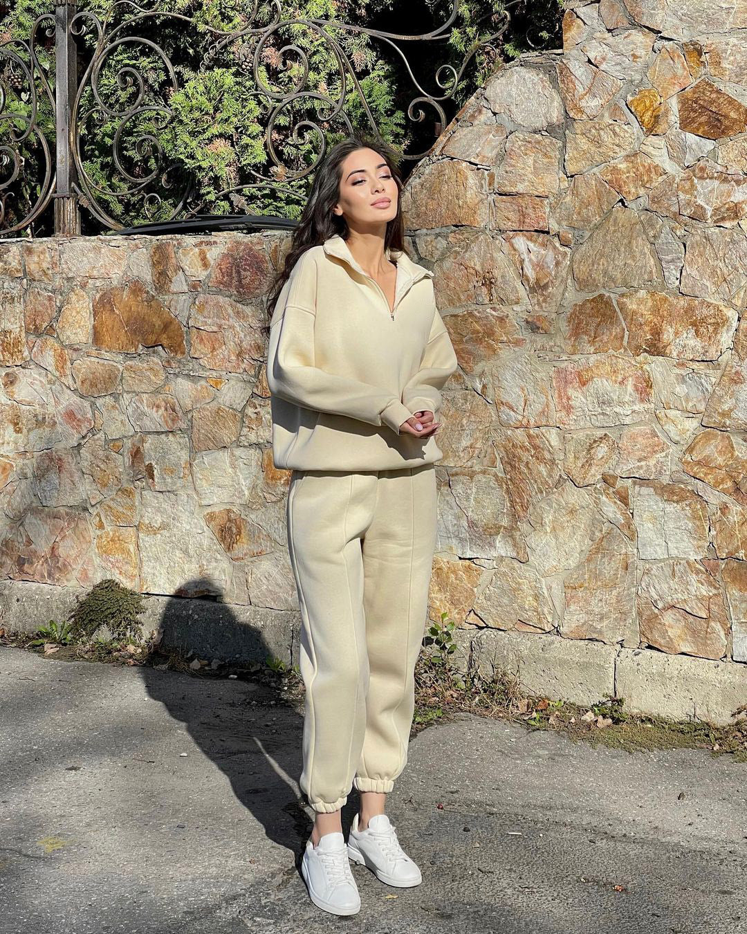 Cream Zip Up Tracksuit