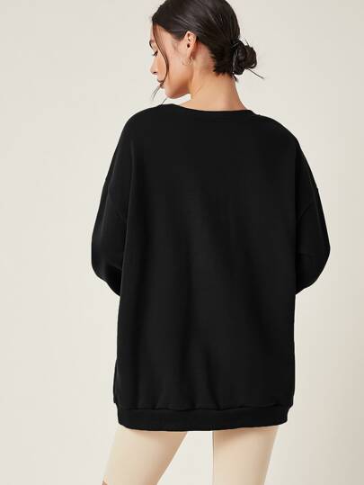 Women's Black Long Drop Shoulder Sweatshirt