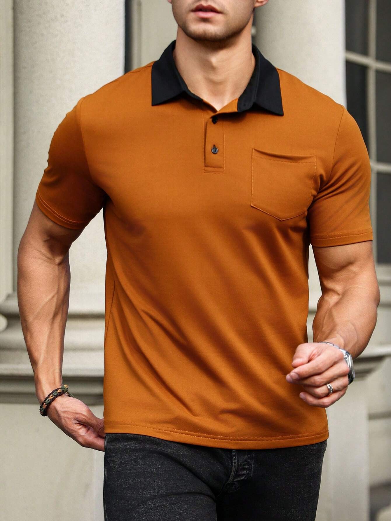 Men's Contrast Turn-Down Collar Polo Shirt