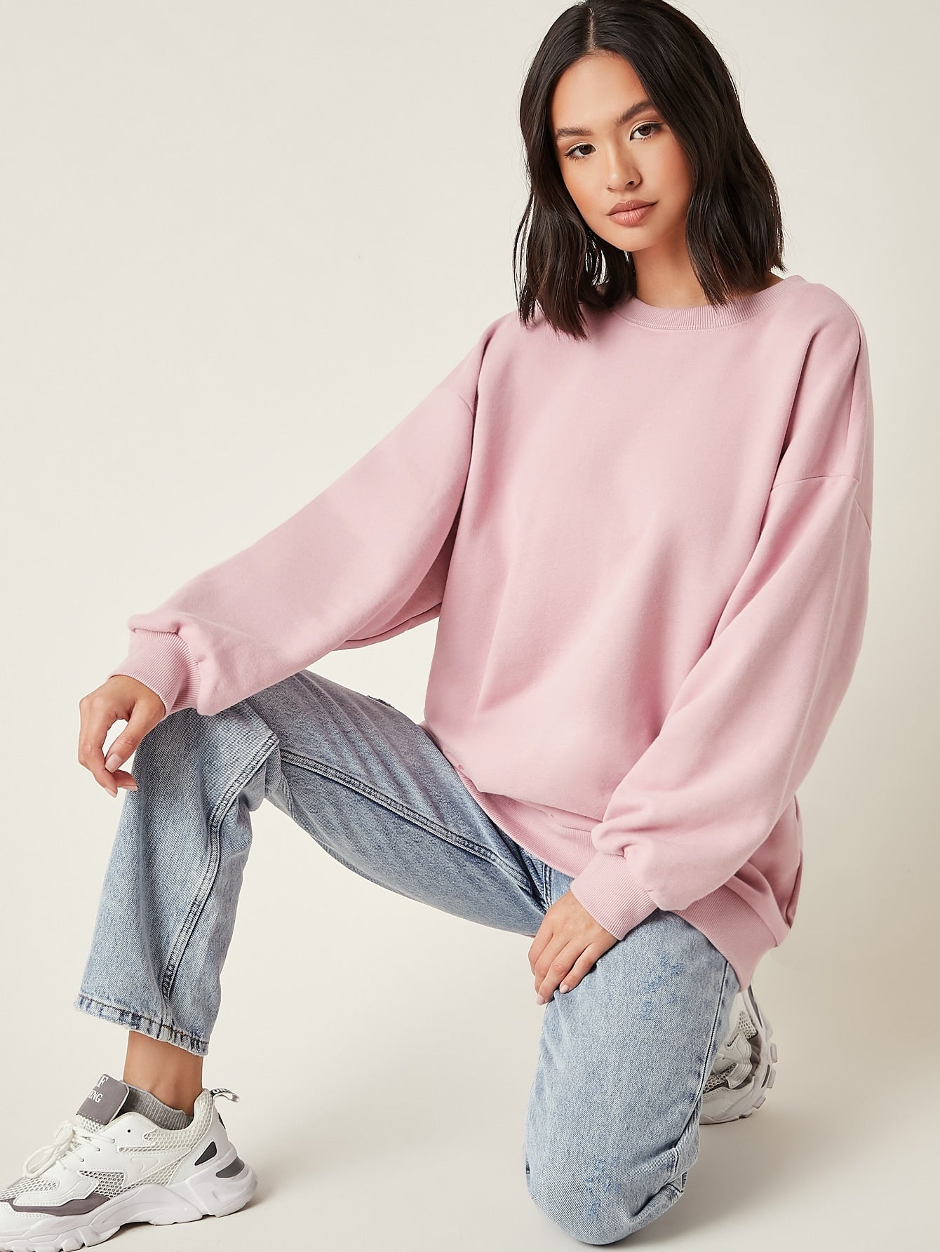 Women's Pink Long Drop Shoulder Sweatshirt