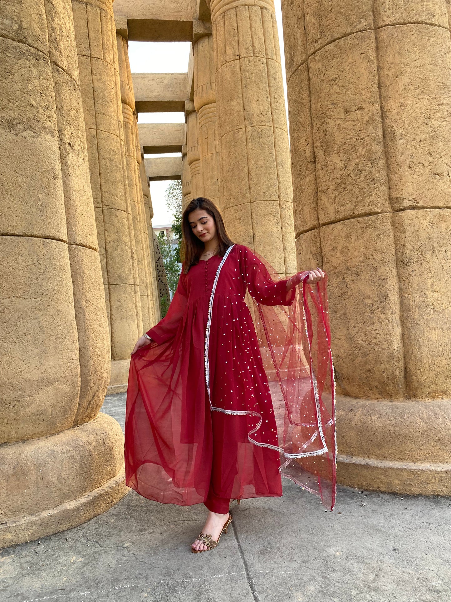 3PC - Maroon Frock