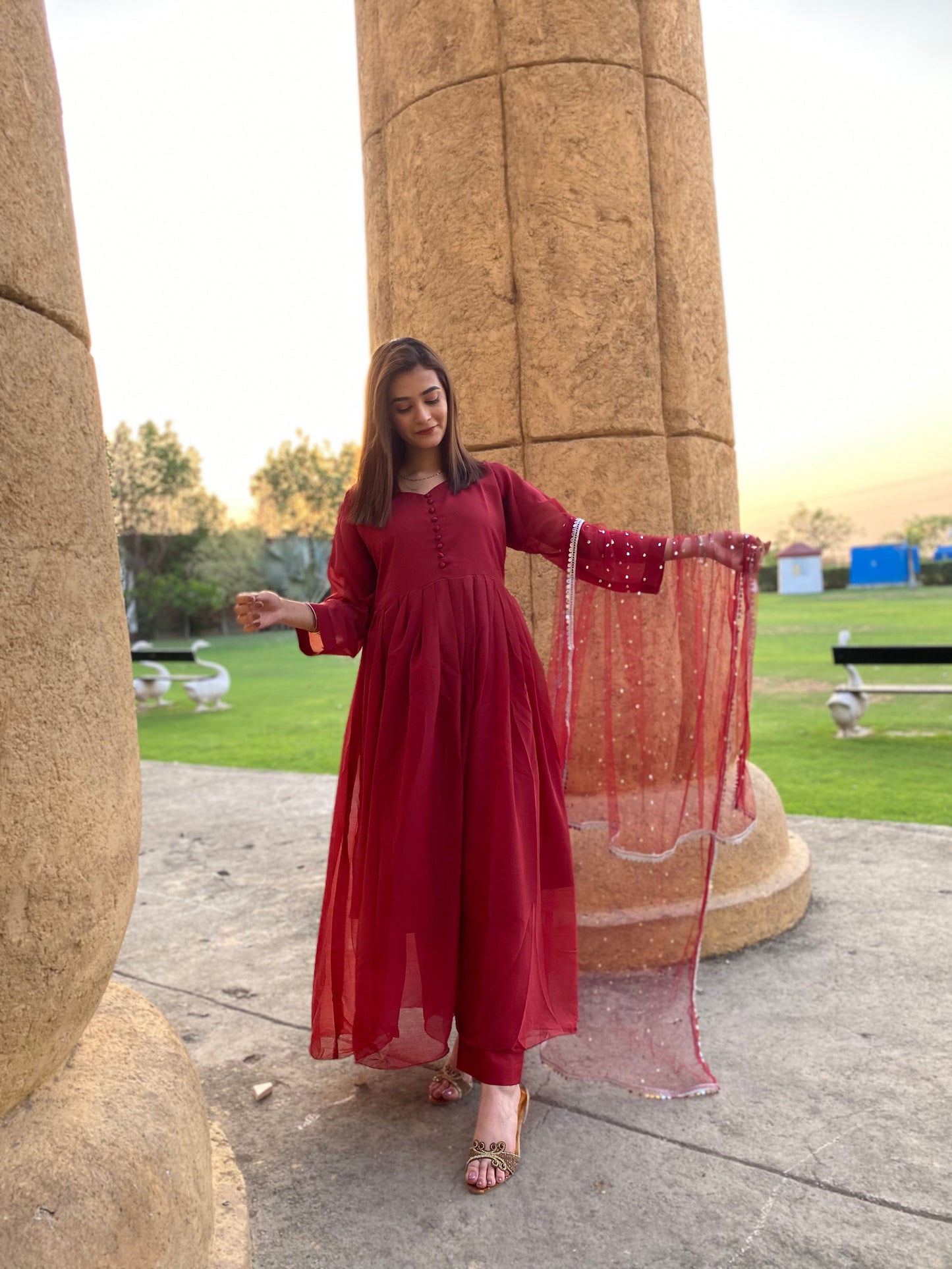 3PC - Maroon Frock
