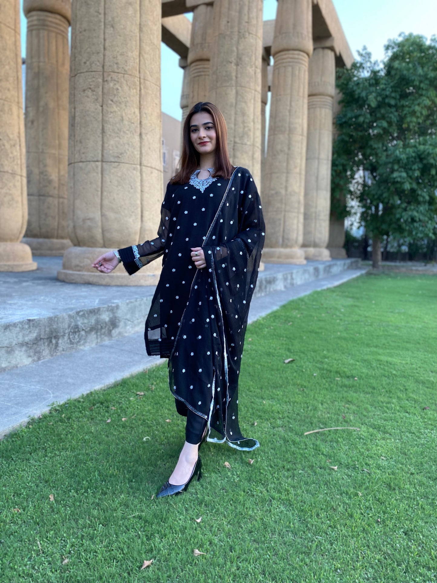 3PC - Silver Embroided Black Suit