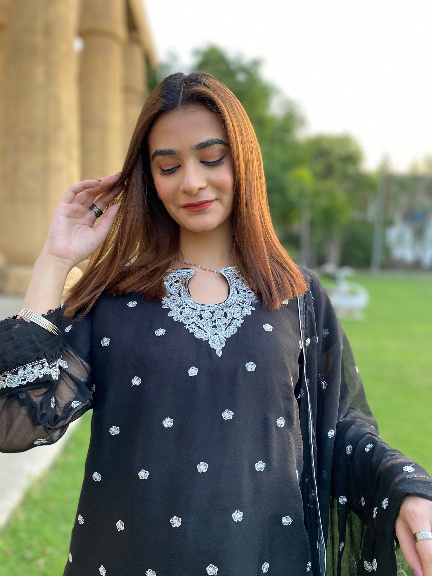 3PC - Silver Embroided Black Suit