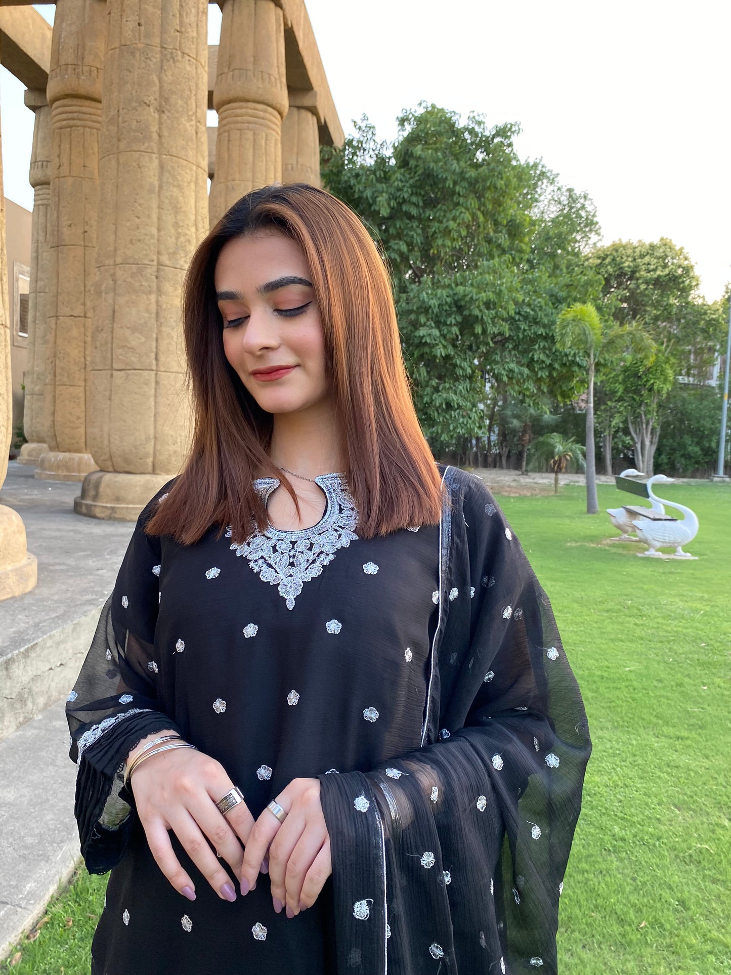 3PC - Silver Embroided Black Suit
