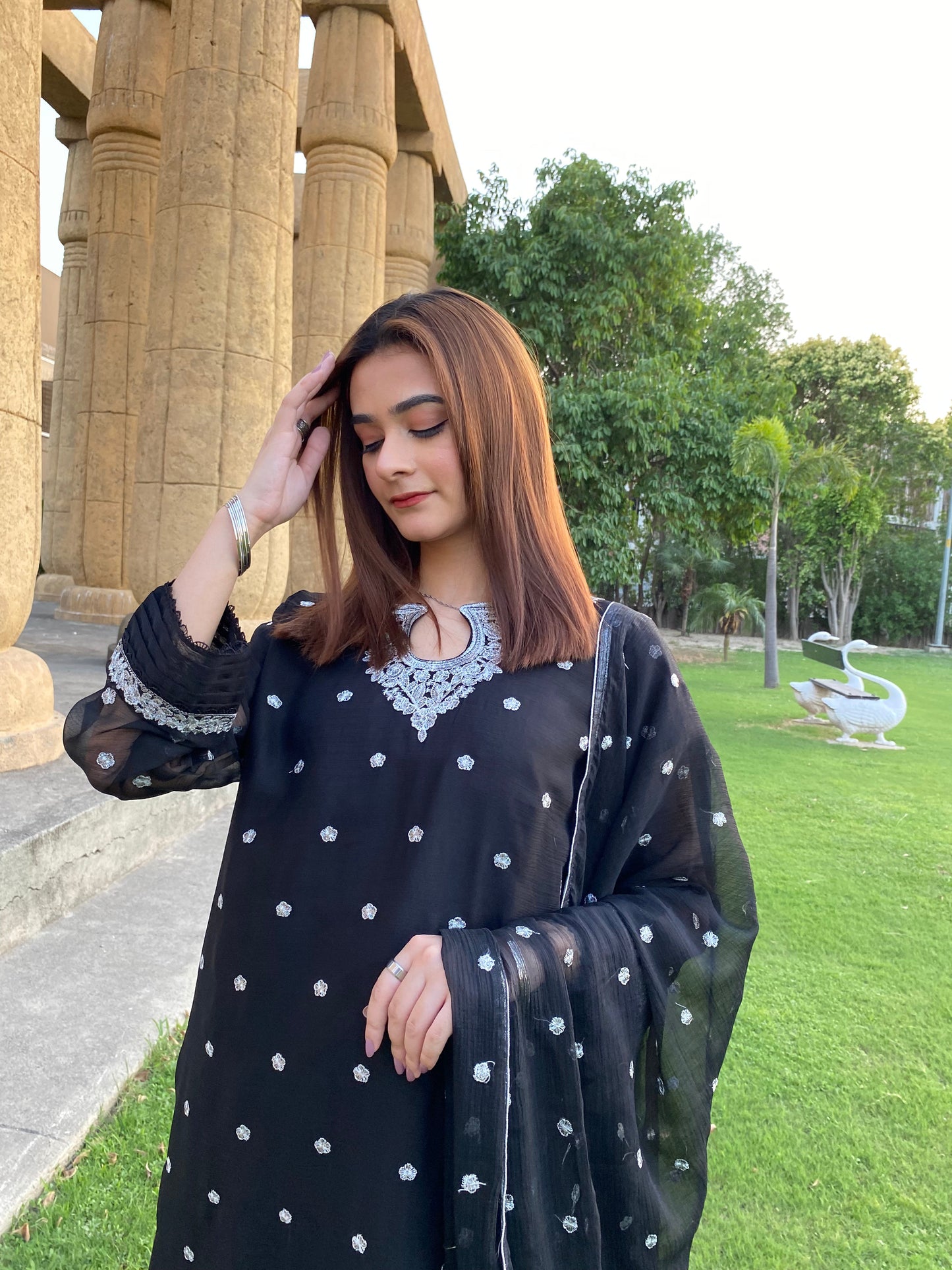 3PC - Silver Embroided Black Suit