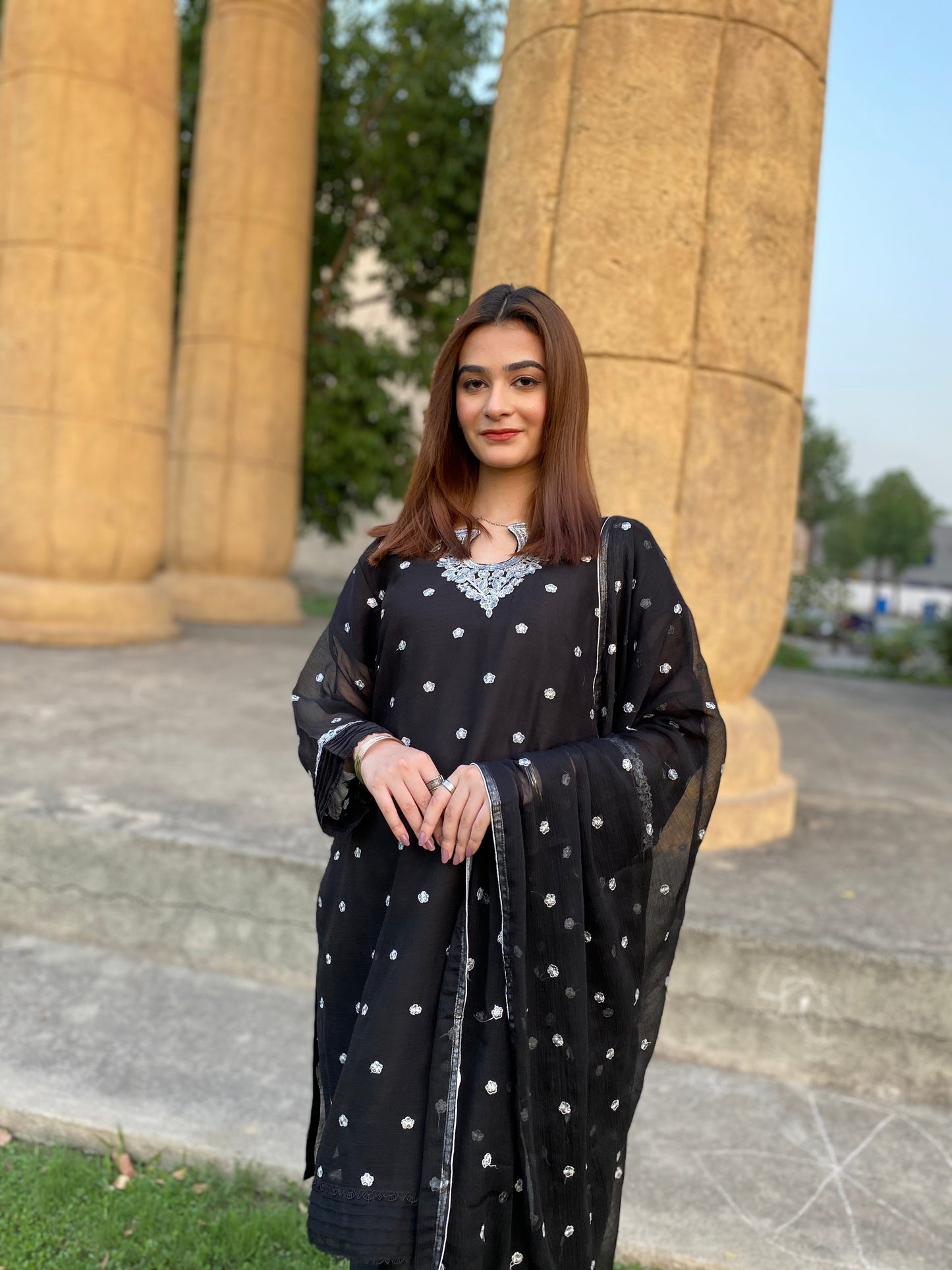 3PC - Silver Embroided Black Suit