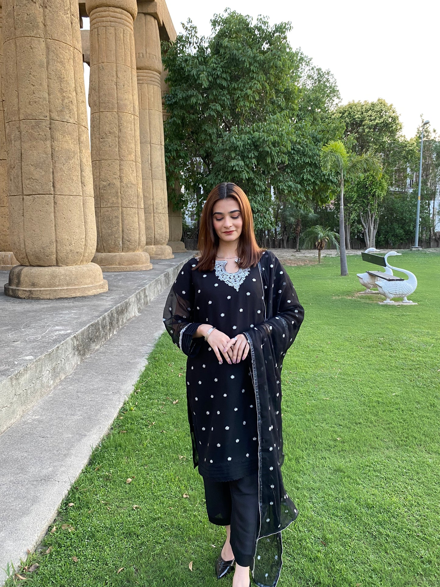 3PC - Silver Embroided Black Suit