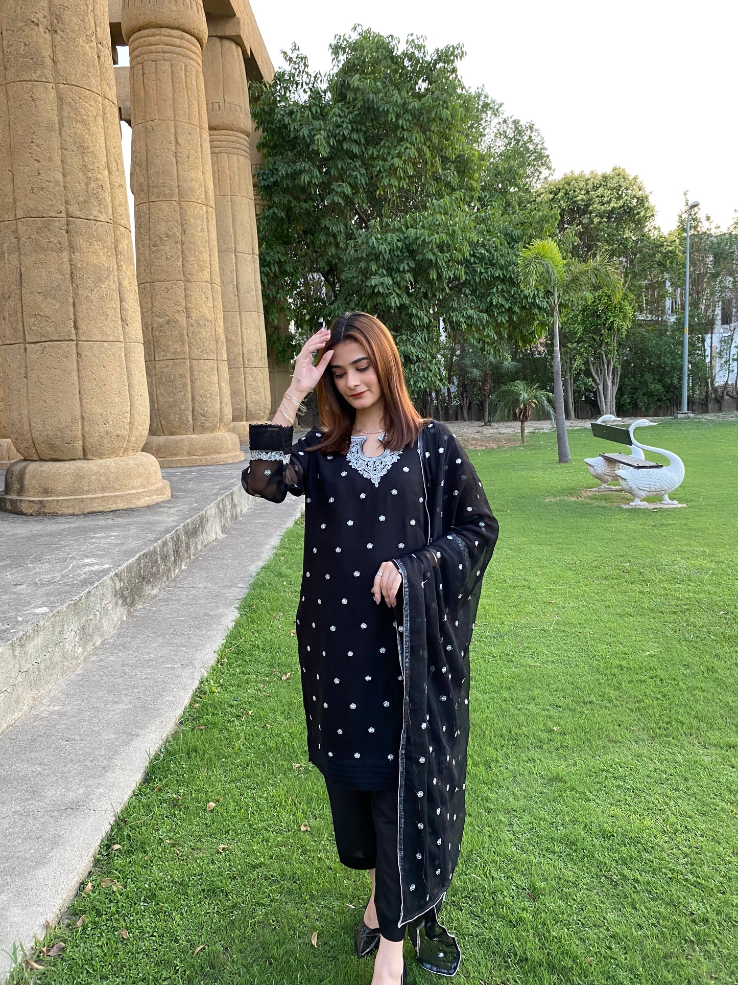 3PC - Silver Embroided Black Suit