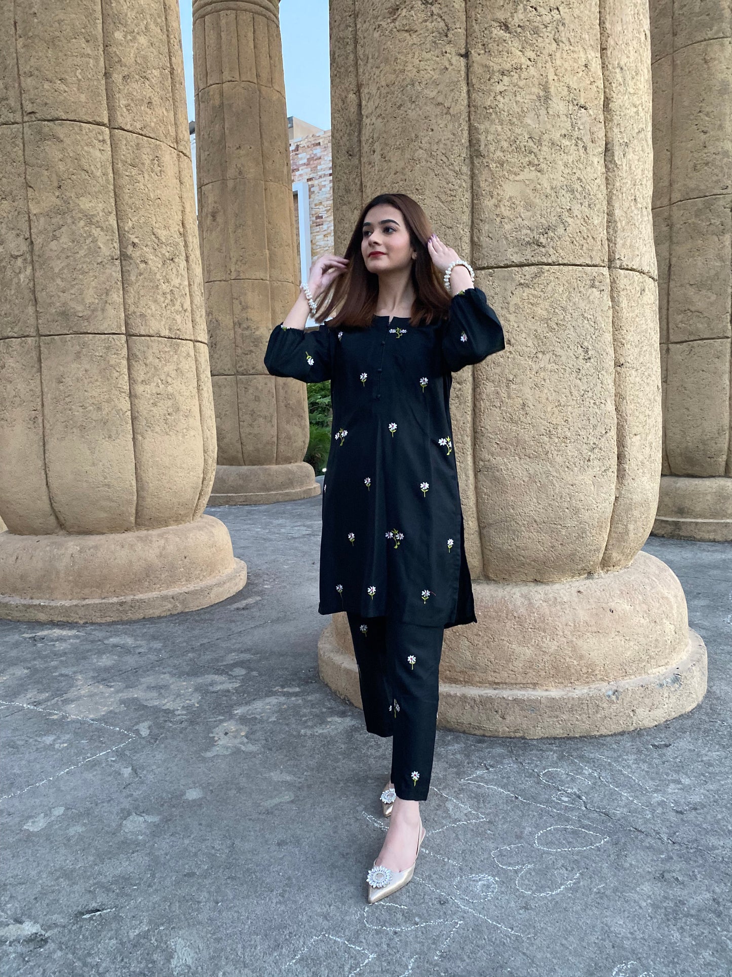 2PC - Black Embroidered Suit