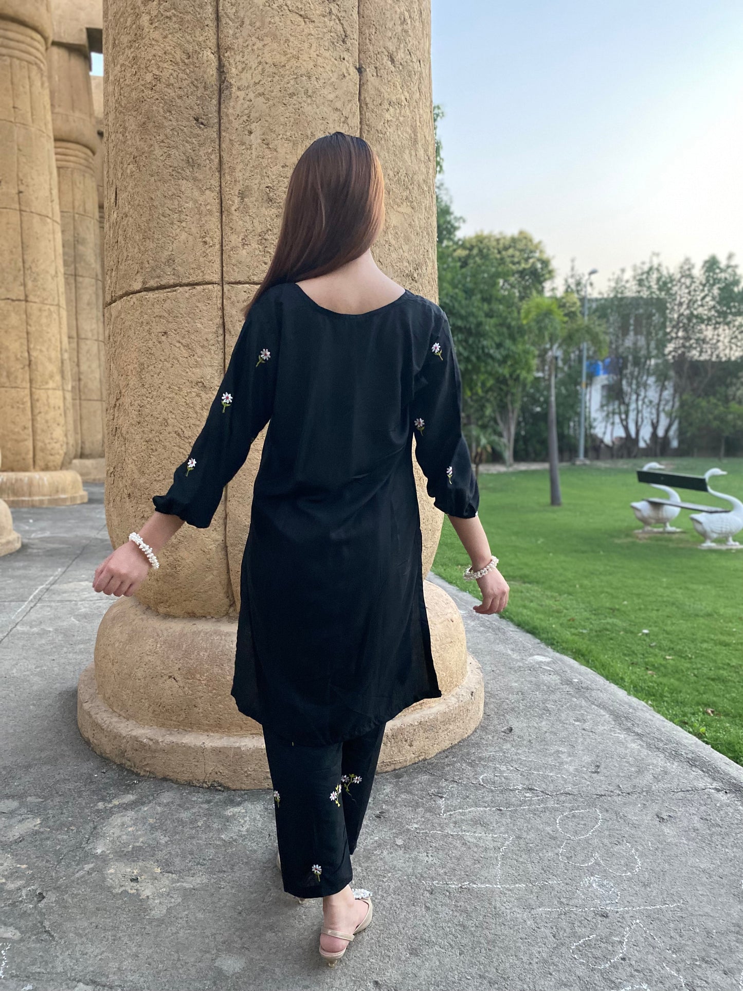 2PC - Black Embroidered Suit