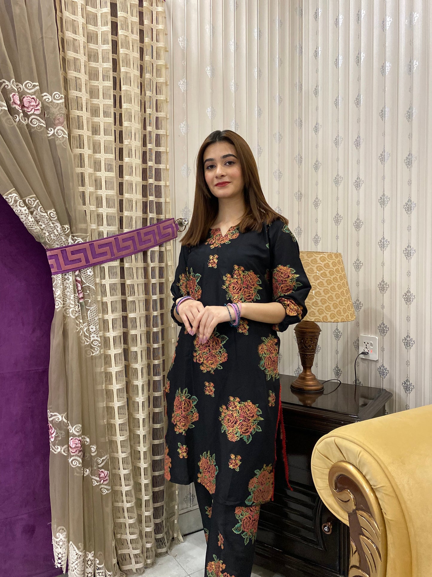 2PC - Black Block Print Suit