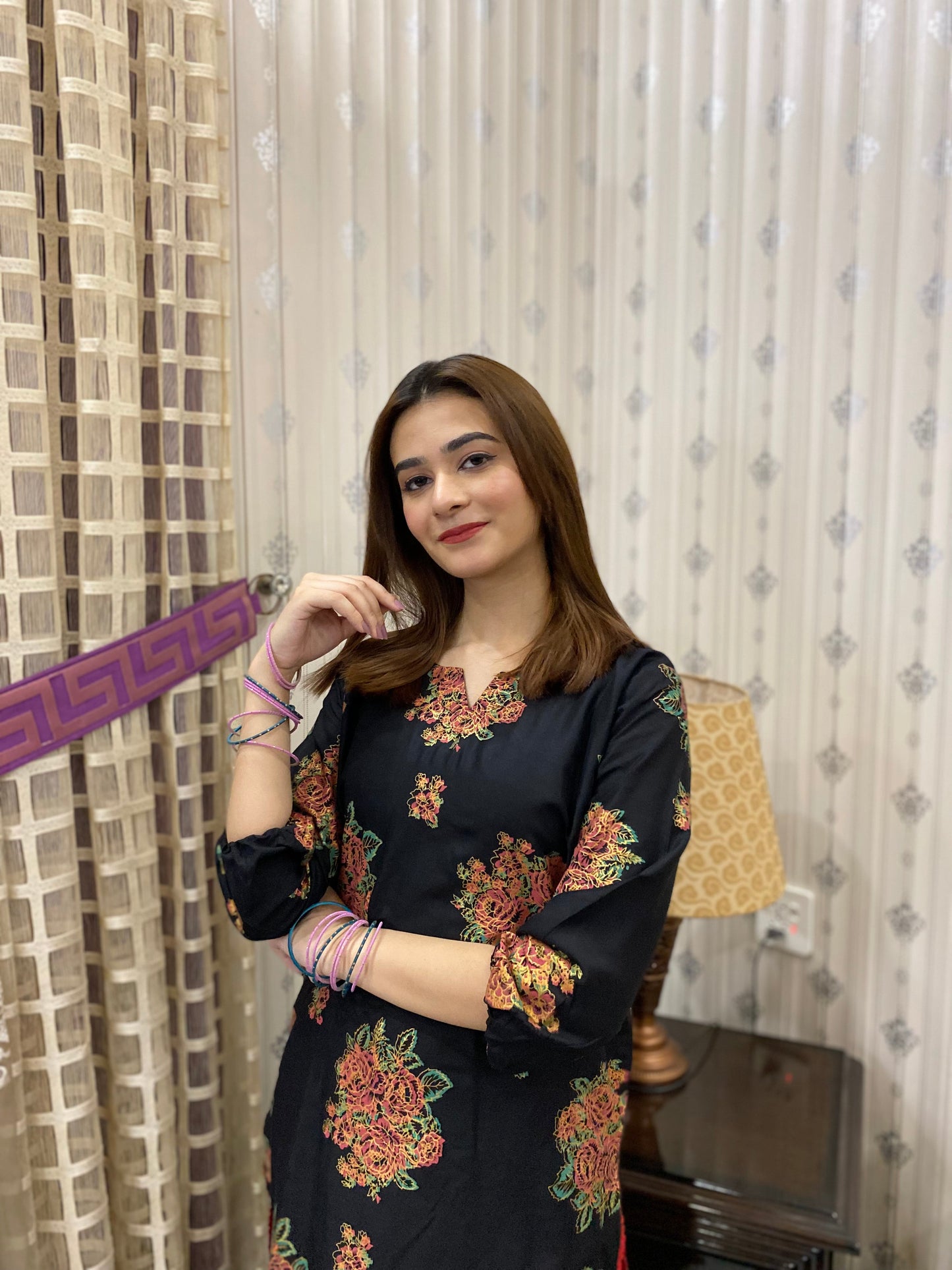 2PC - Black Block Print Suit