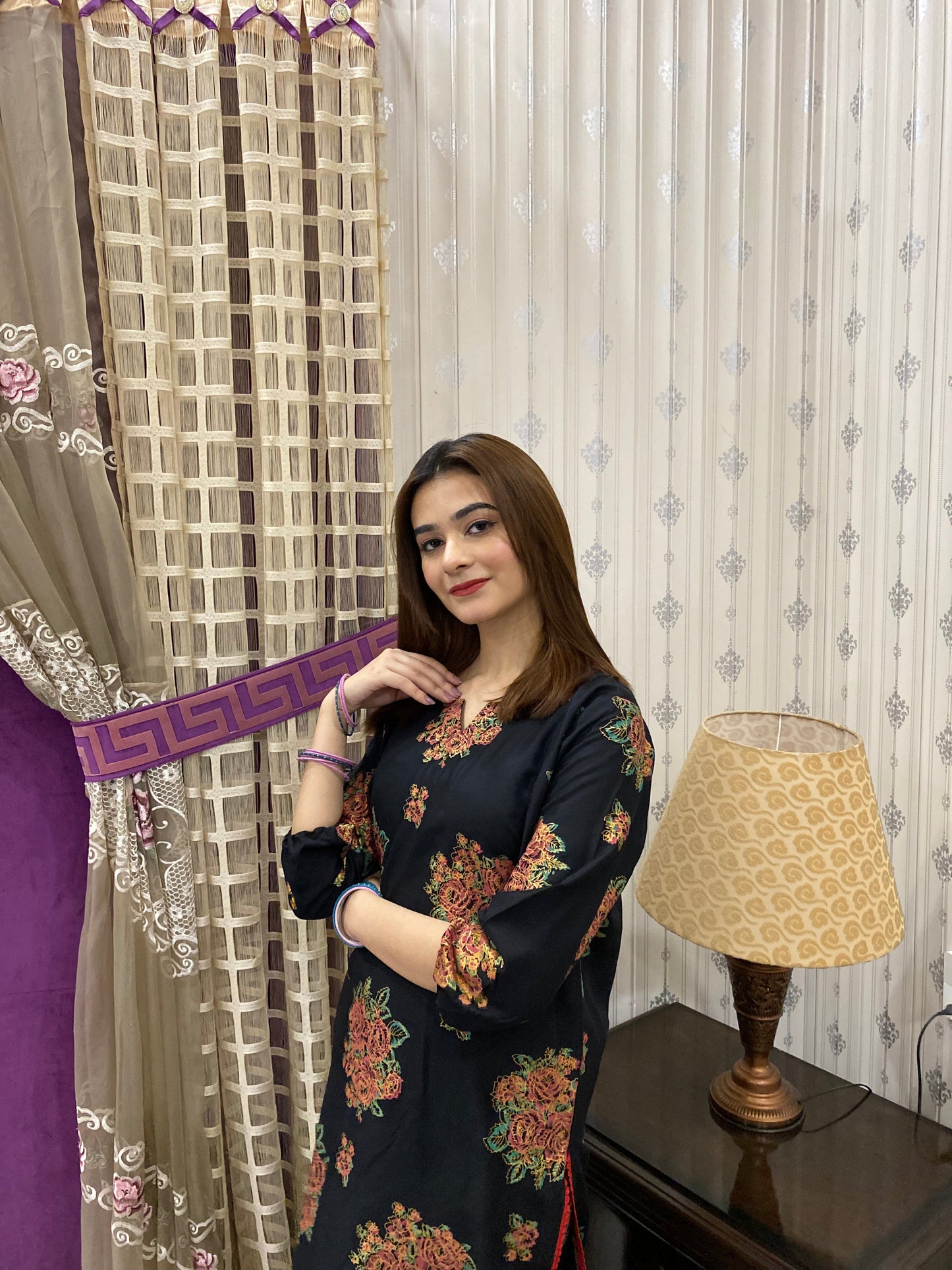 2PC - Black Block Print Suit
