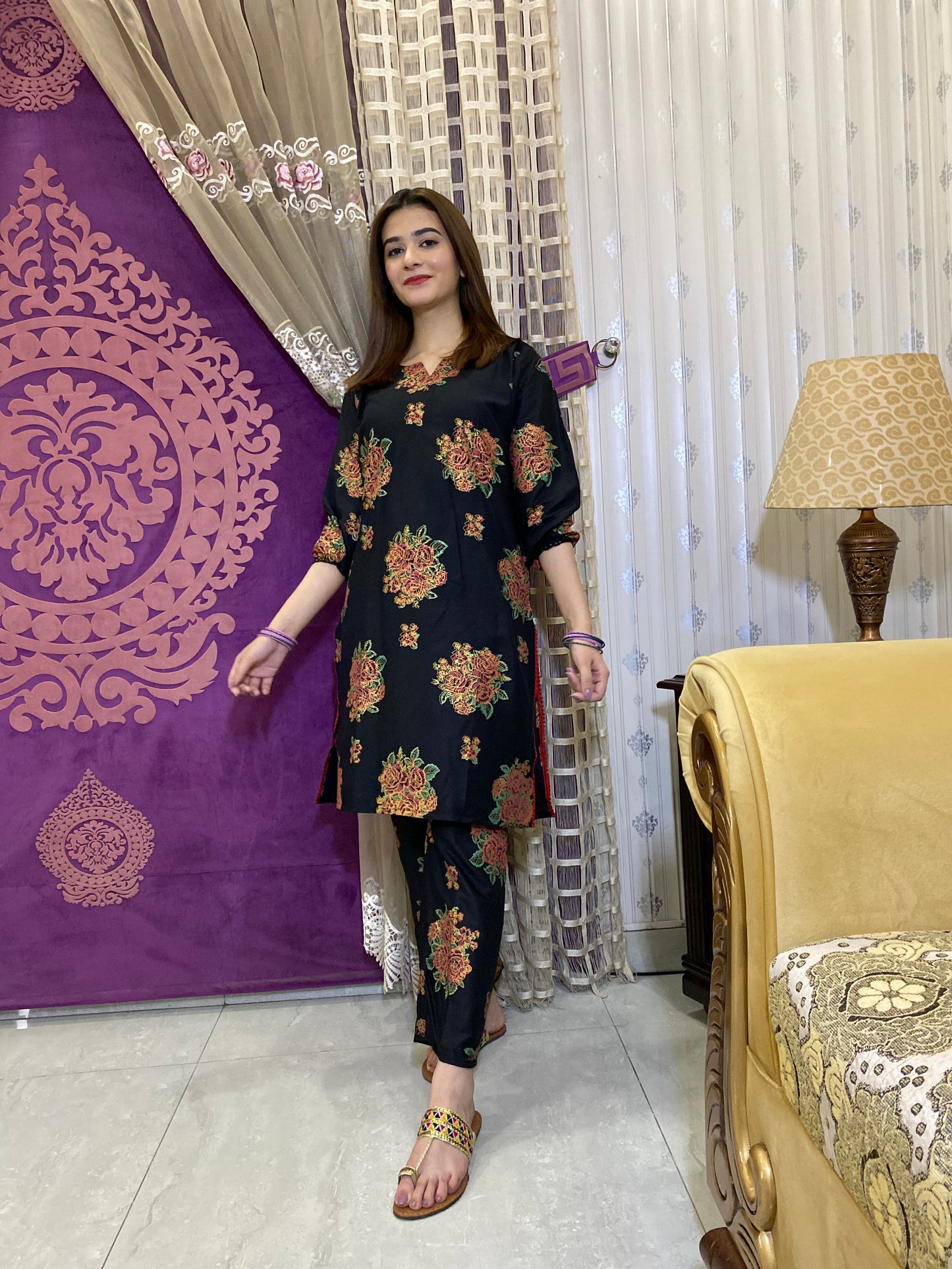 2PC - Black Block Print Suit