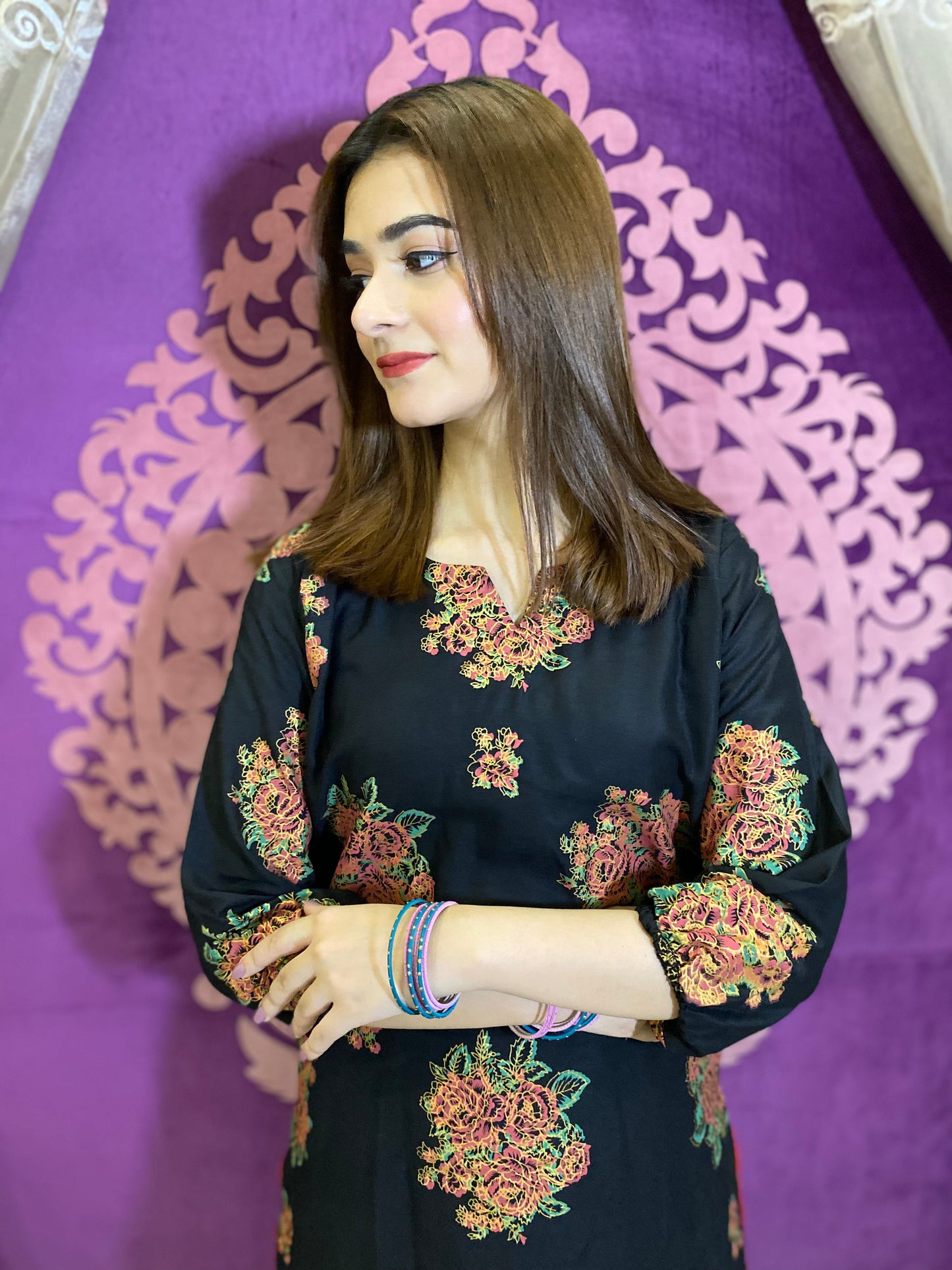 2PC - Black Block Print Suit