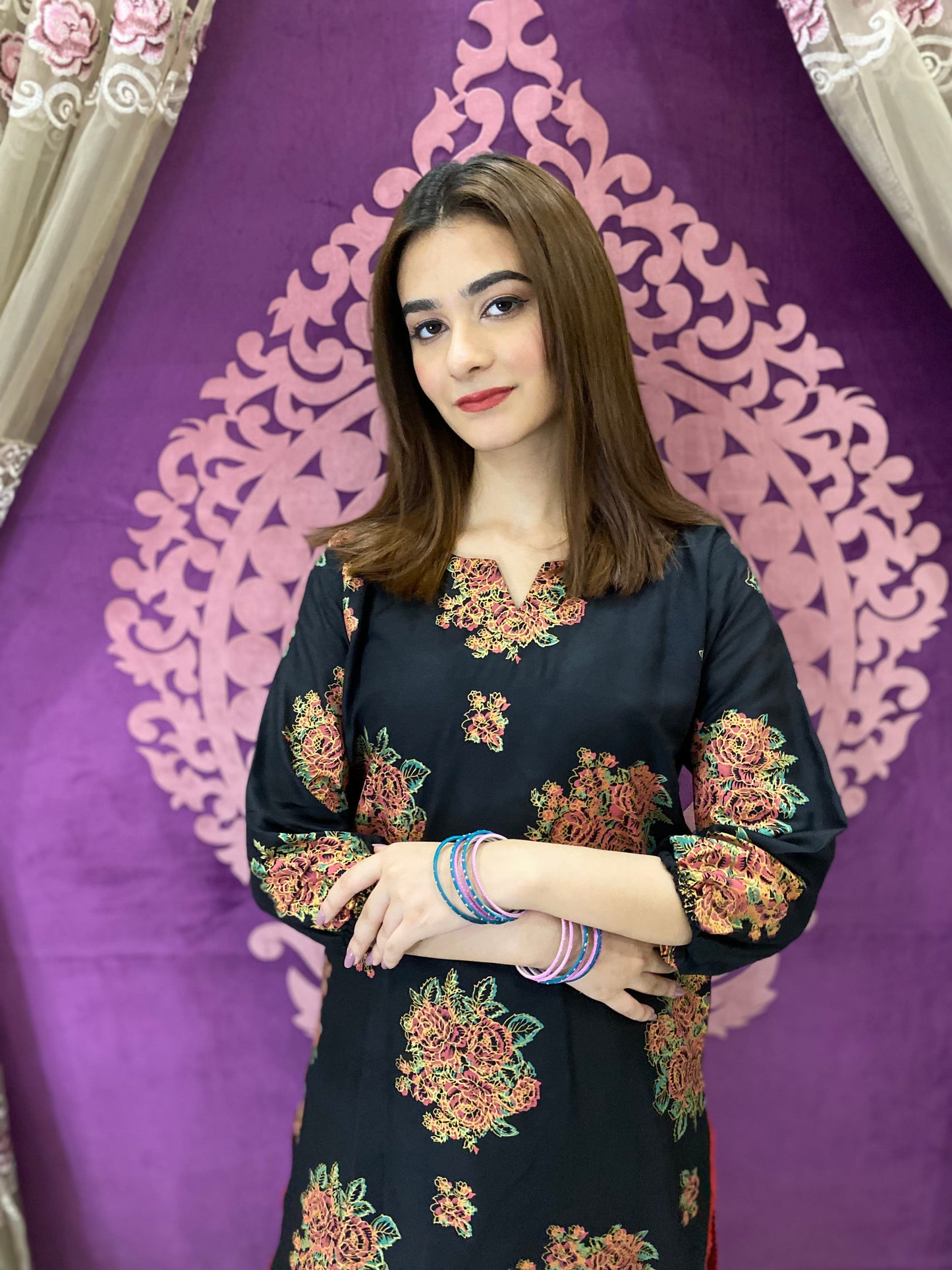 2PC - Black Block Print Suit