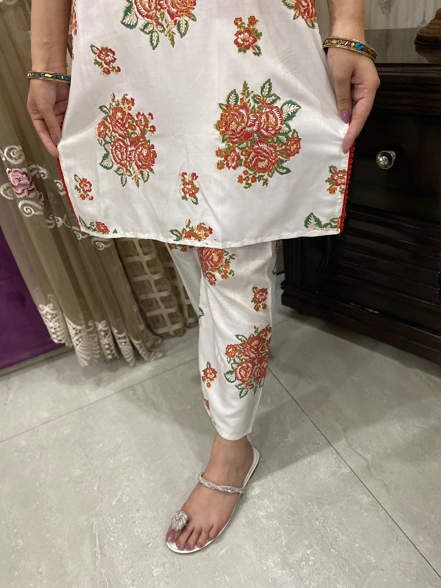 2PC - White Block Print Suit