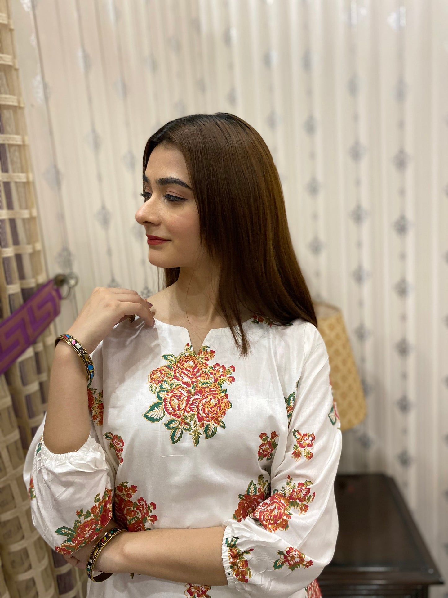 2PC - White Block Print Suit