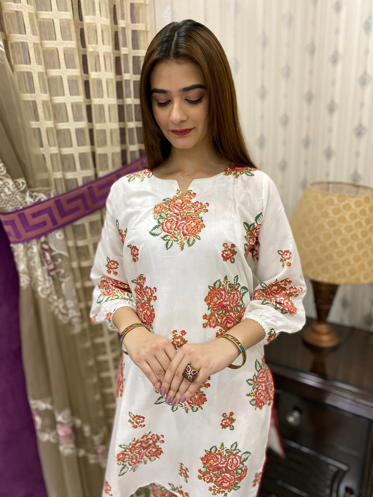 2PC - White Block Print Suit