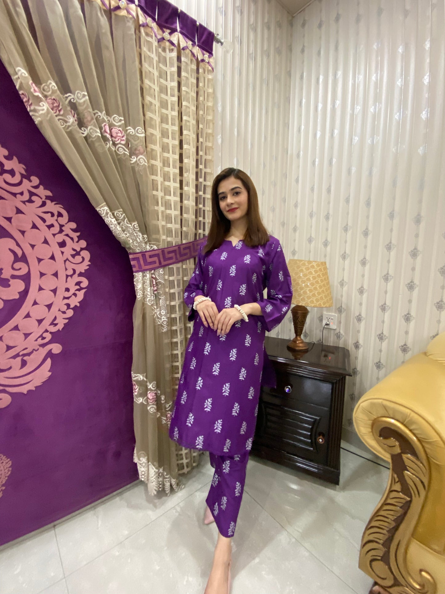 2PC - Purple Block Print Suit