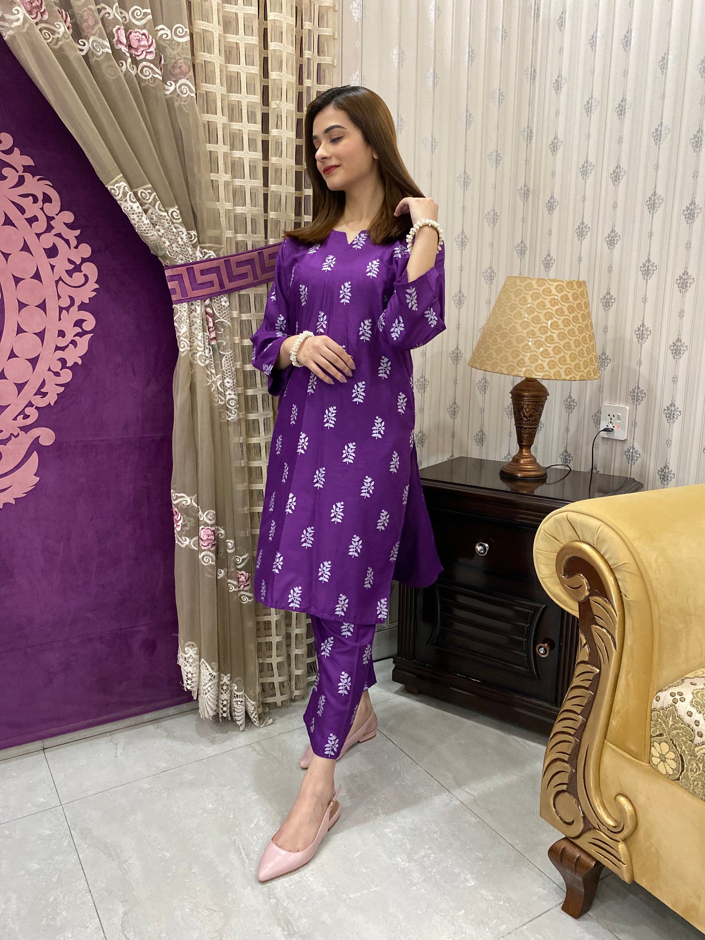 2PC - Purple Block Print Suit