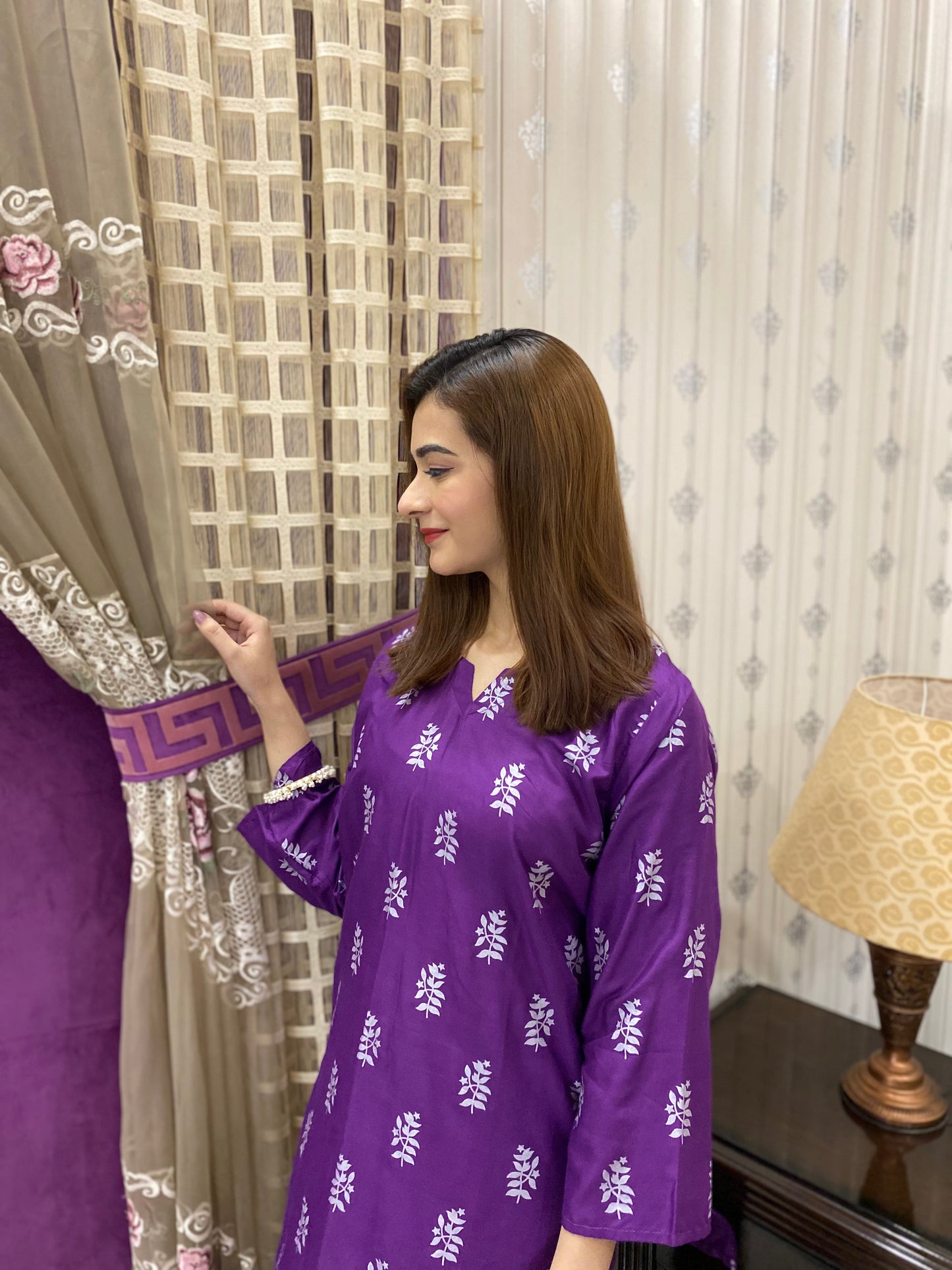 2PC - Purple Block Print Suit