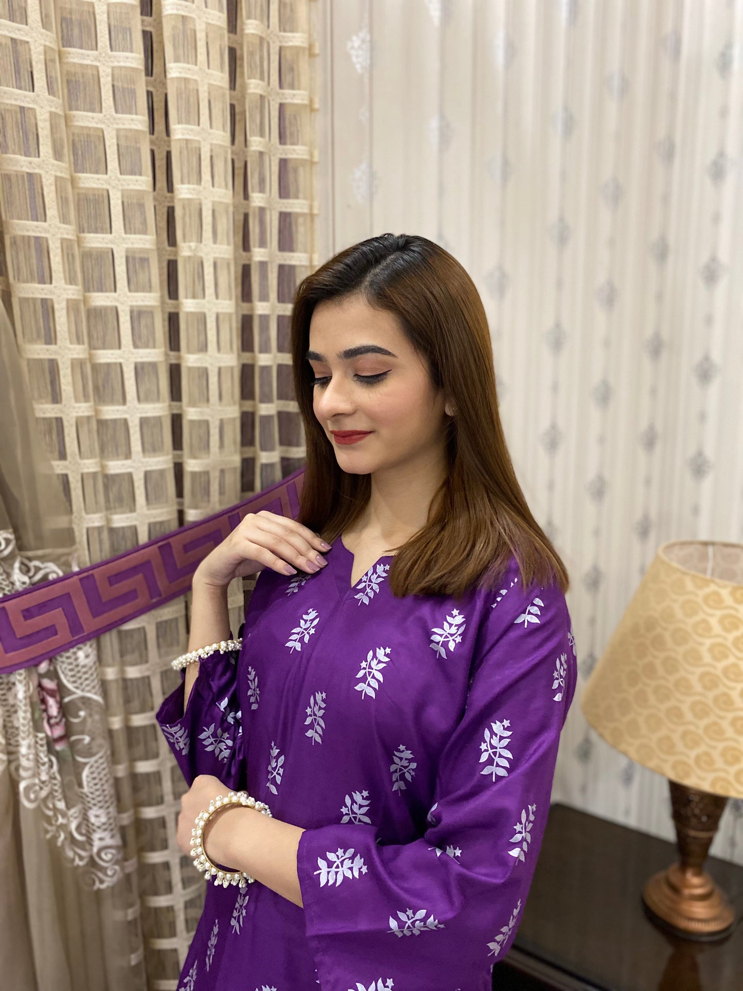2PC - Purple Block Print Suit