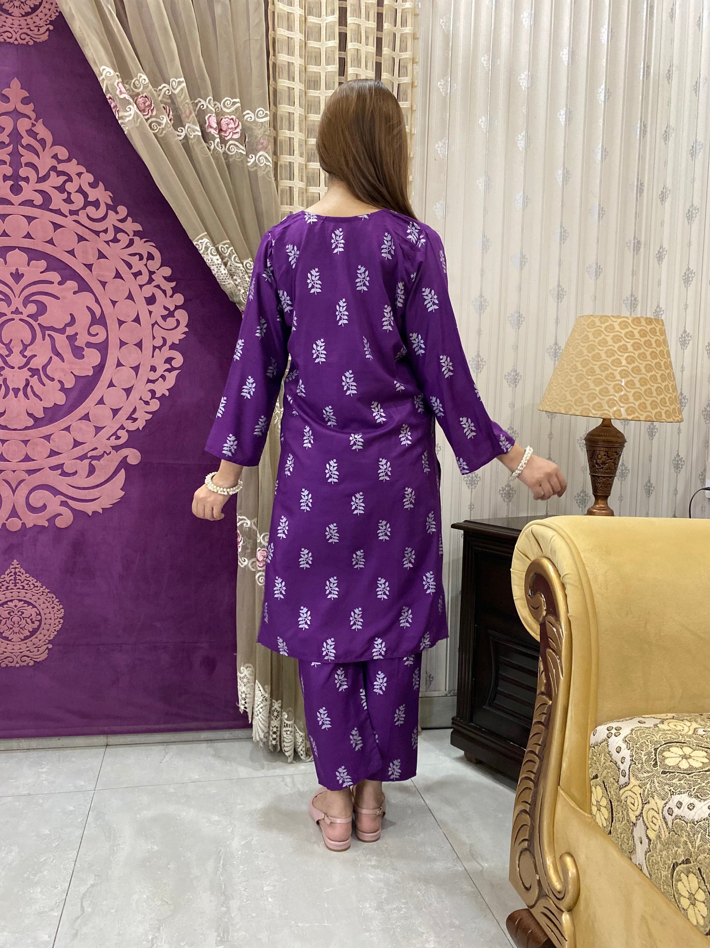 2PC - Purple Block Print Suit
