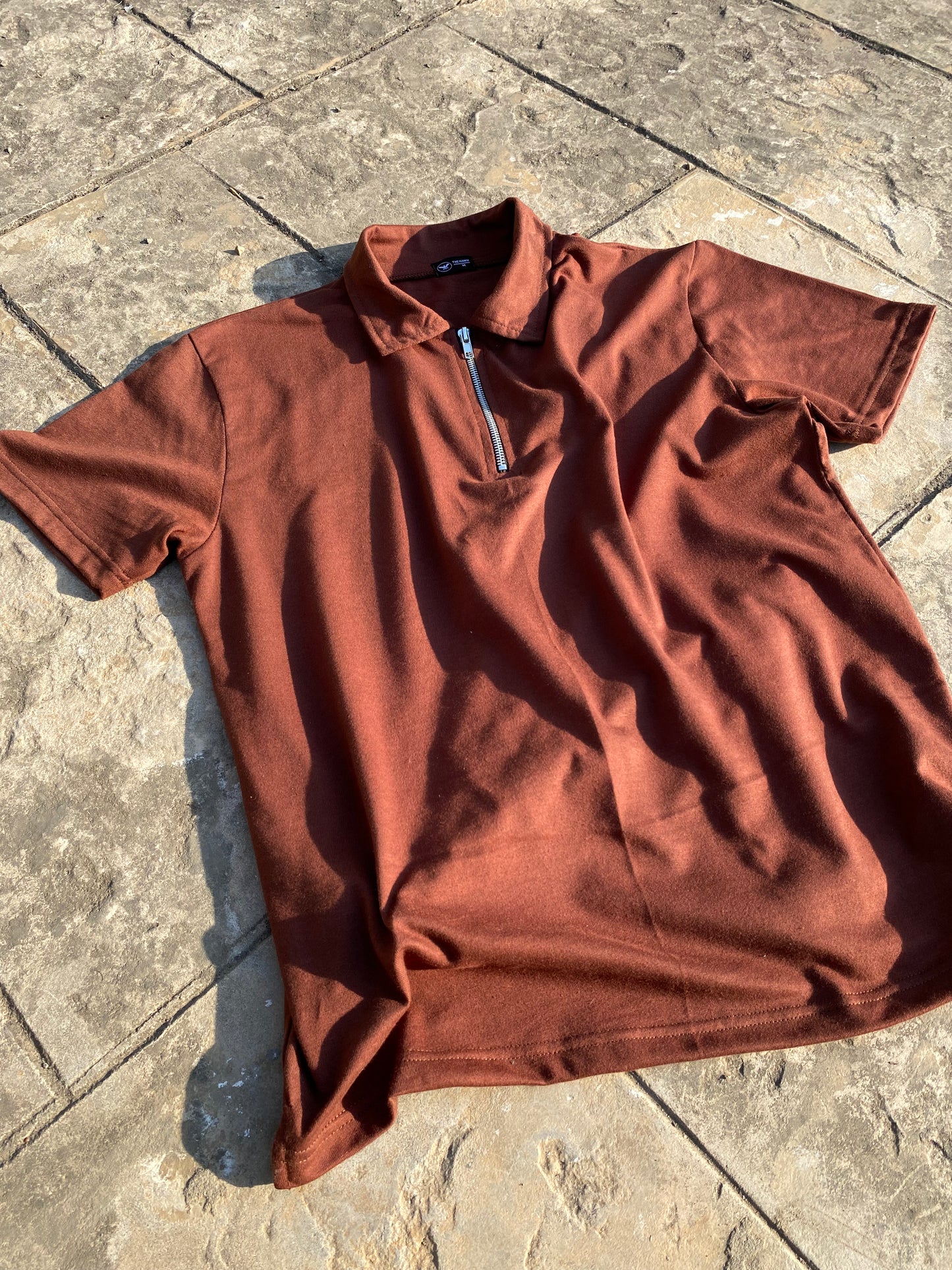Coffee Brown Zipper Polo Shirt