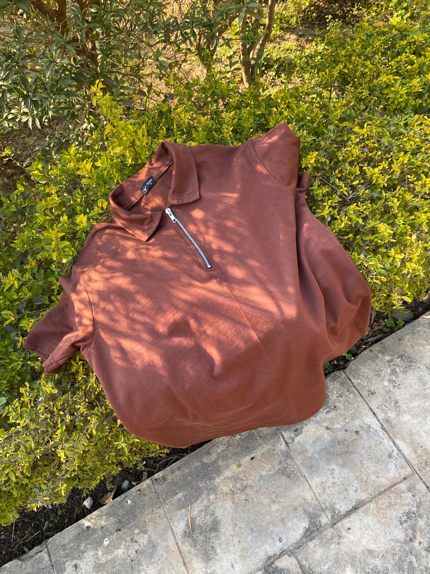 Coffee Brown Zipper Polo Shirt