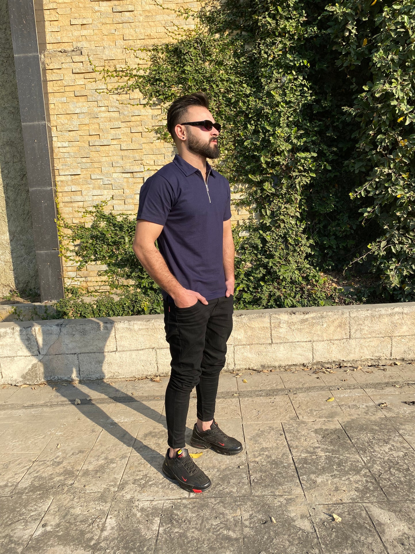 Navy Zipper Polo Shirt