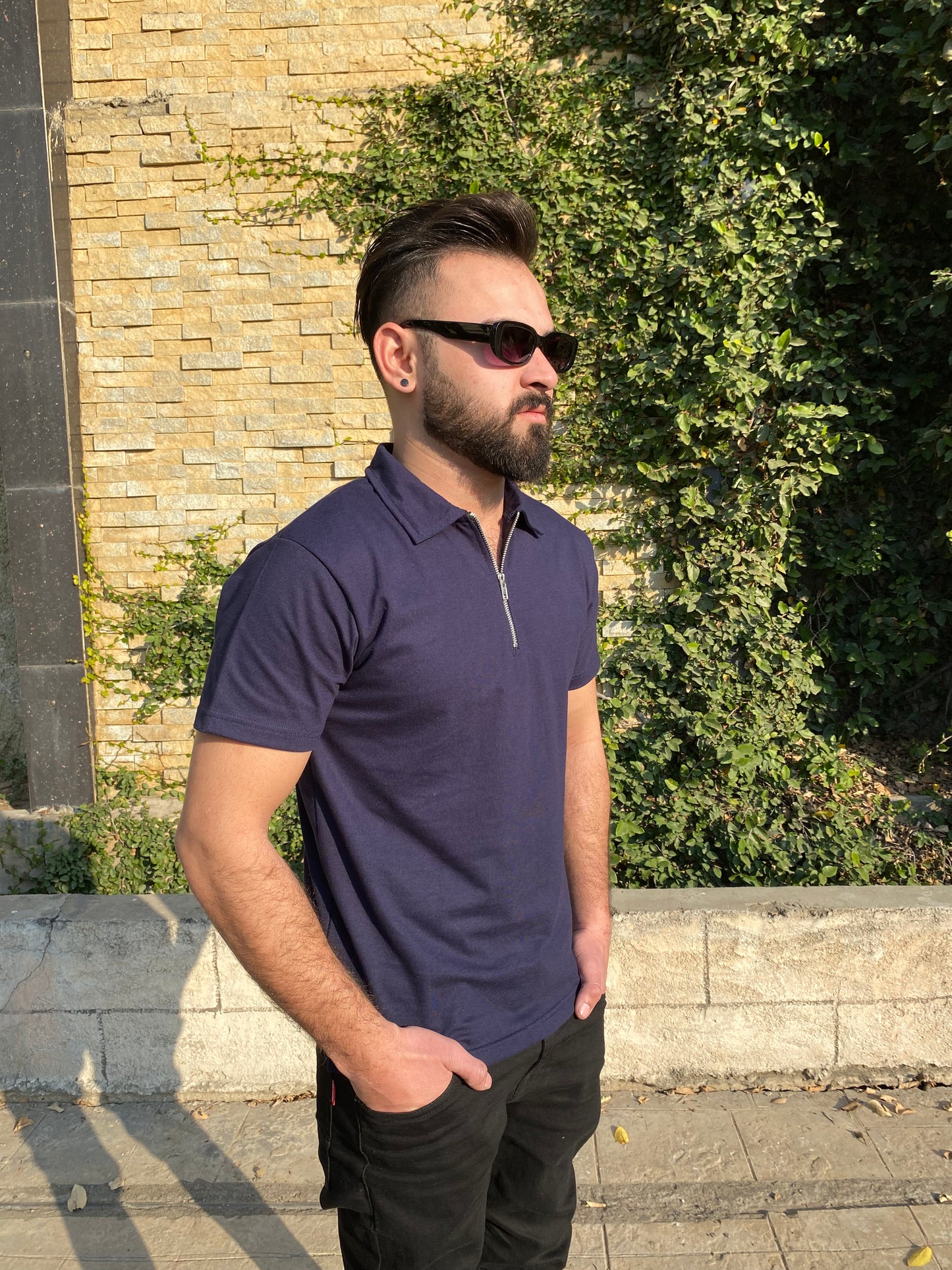 Navy Zipper Polo Shirt