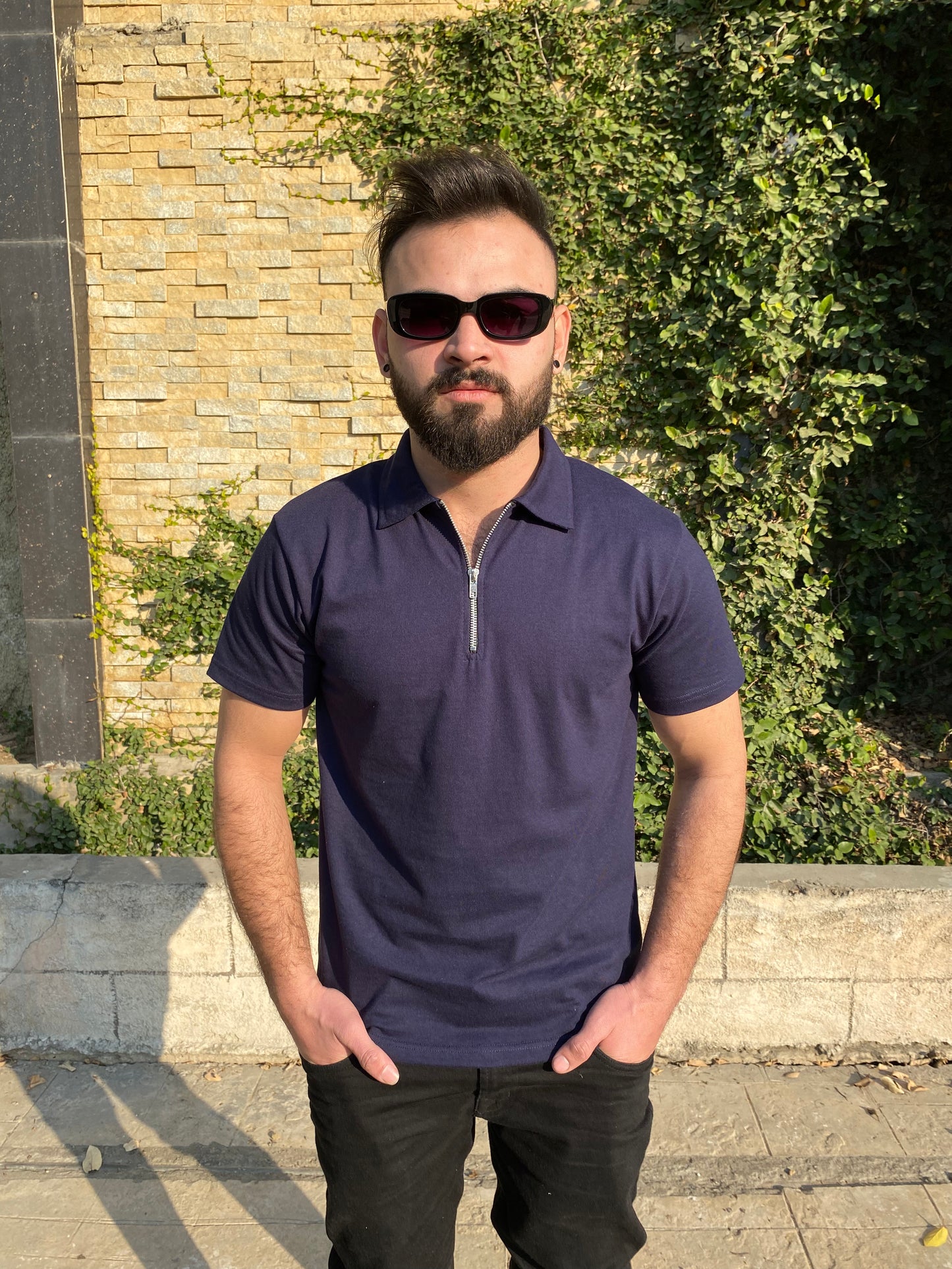 Navy Zipper Polo Shirt