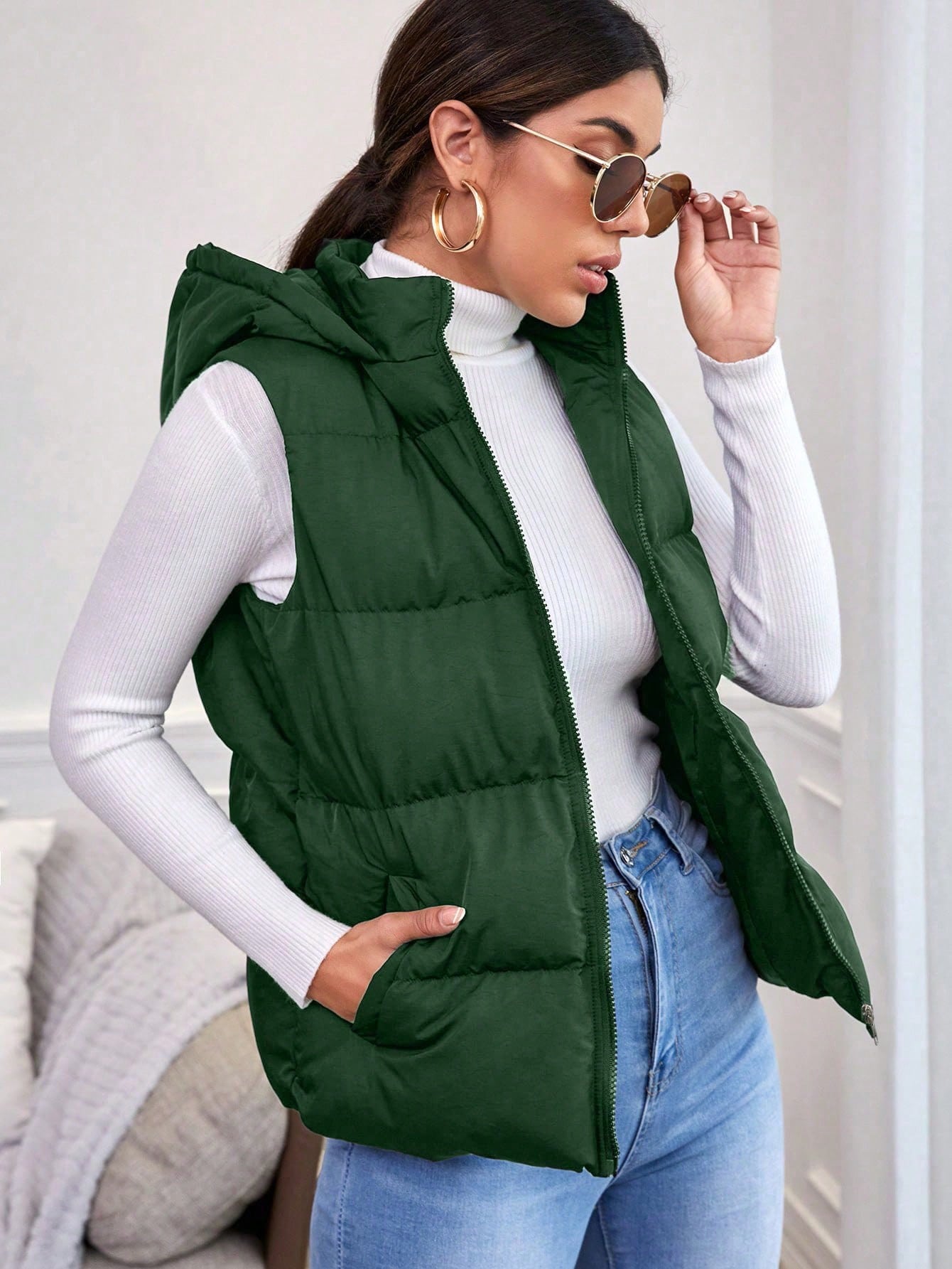 Green Sleeveless Puffer Jacket