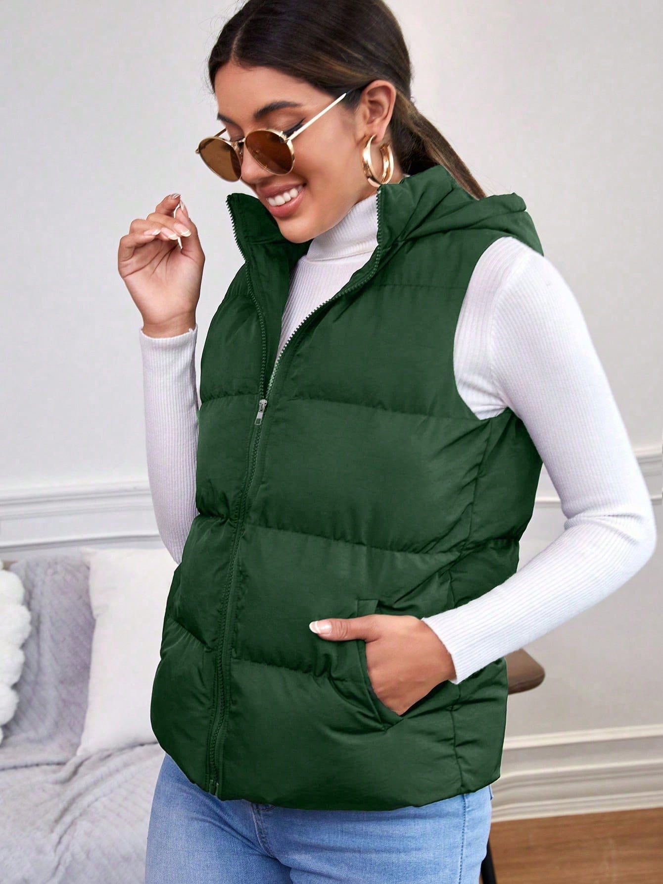 Green Sleeveless Puffer Jacket