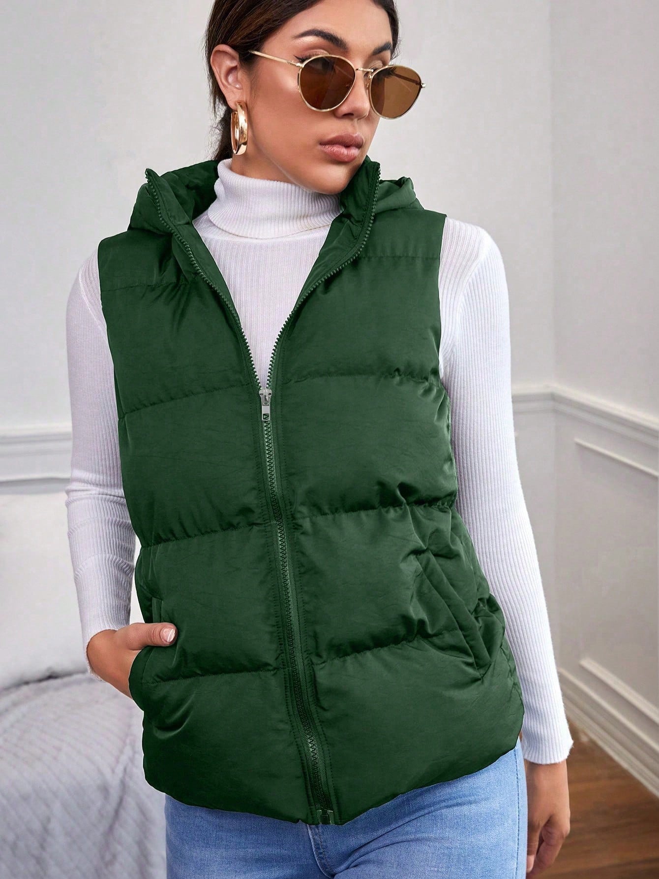 Green Sleeveless Puffer Jacket