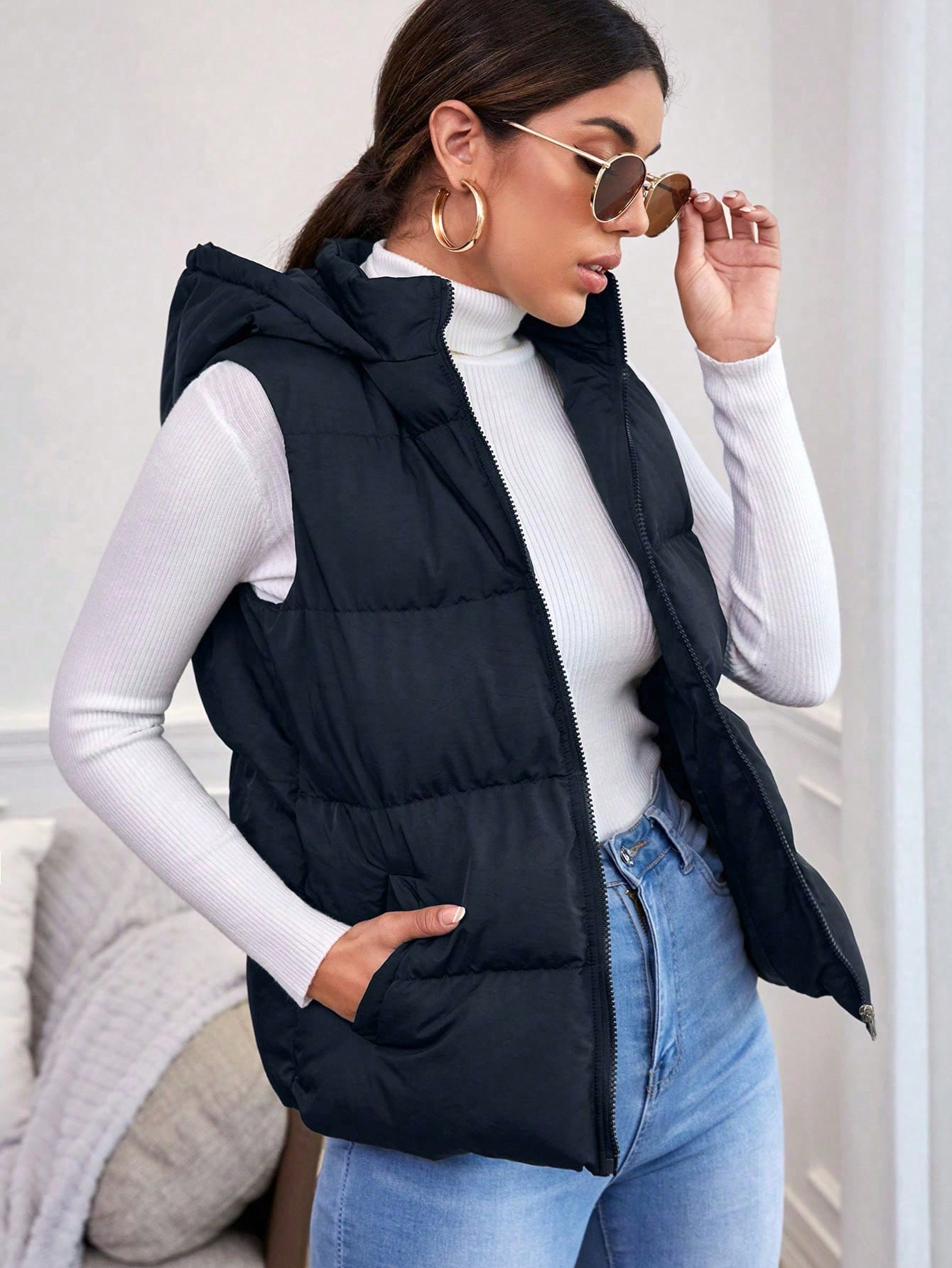 Navy Sleeveless Puffer Jacket