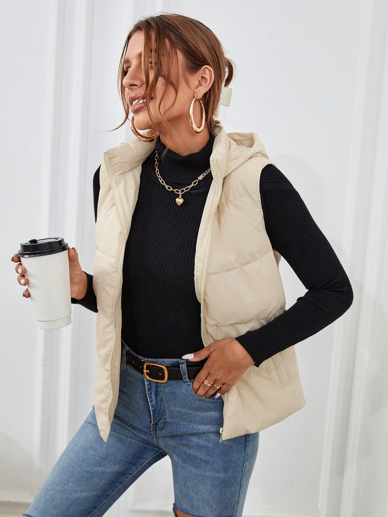 Cream Sleeveless Puffer Jacket