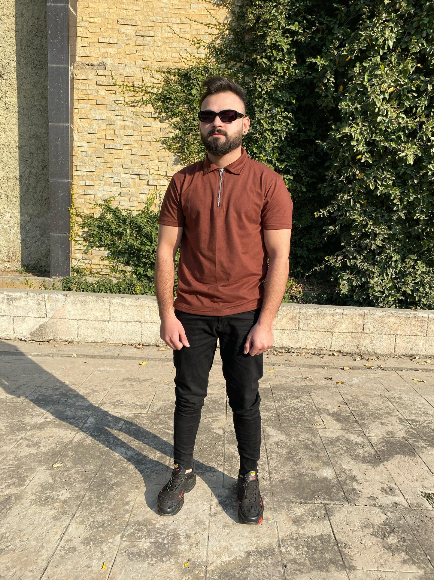 Coffee Brown Zipper Polo Shirt