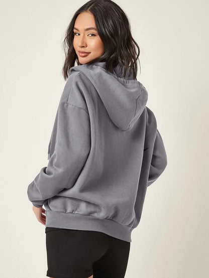 Grey Women's Plain Zipper Hoodie