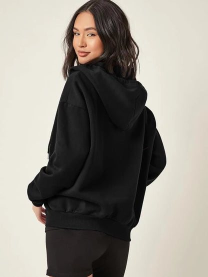 Black Women's Plain Zipper Hoodie