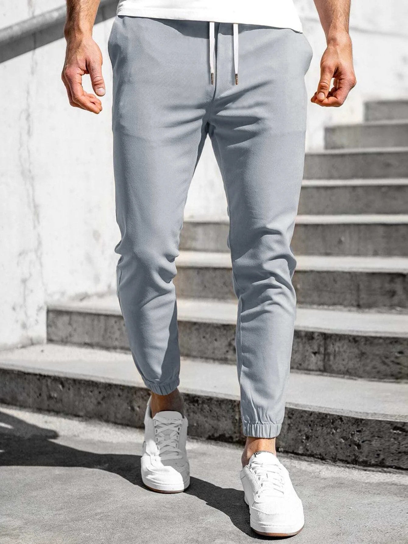 Grey Elastic Cuff Hem Trousers