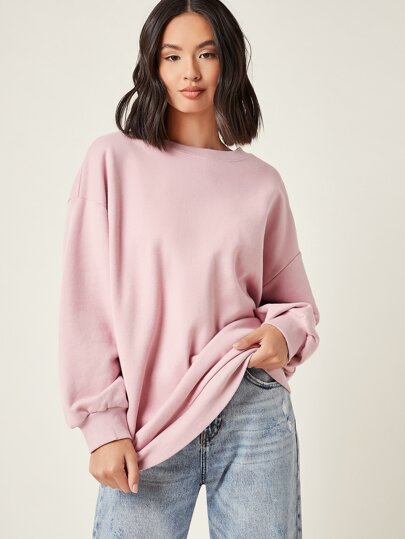 Women's Pink Long Drop Shoulder  Sweatshirt