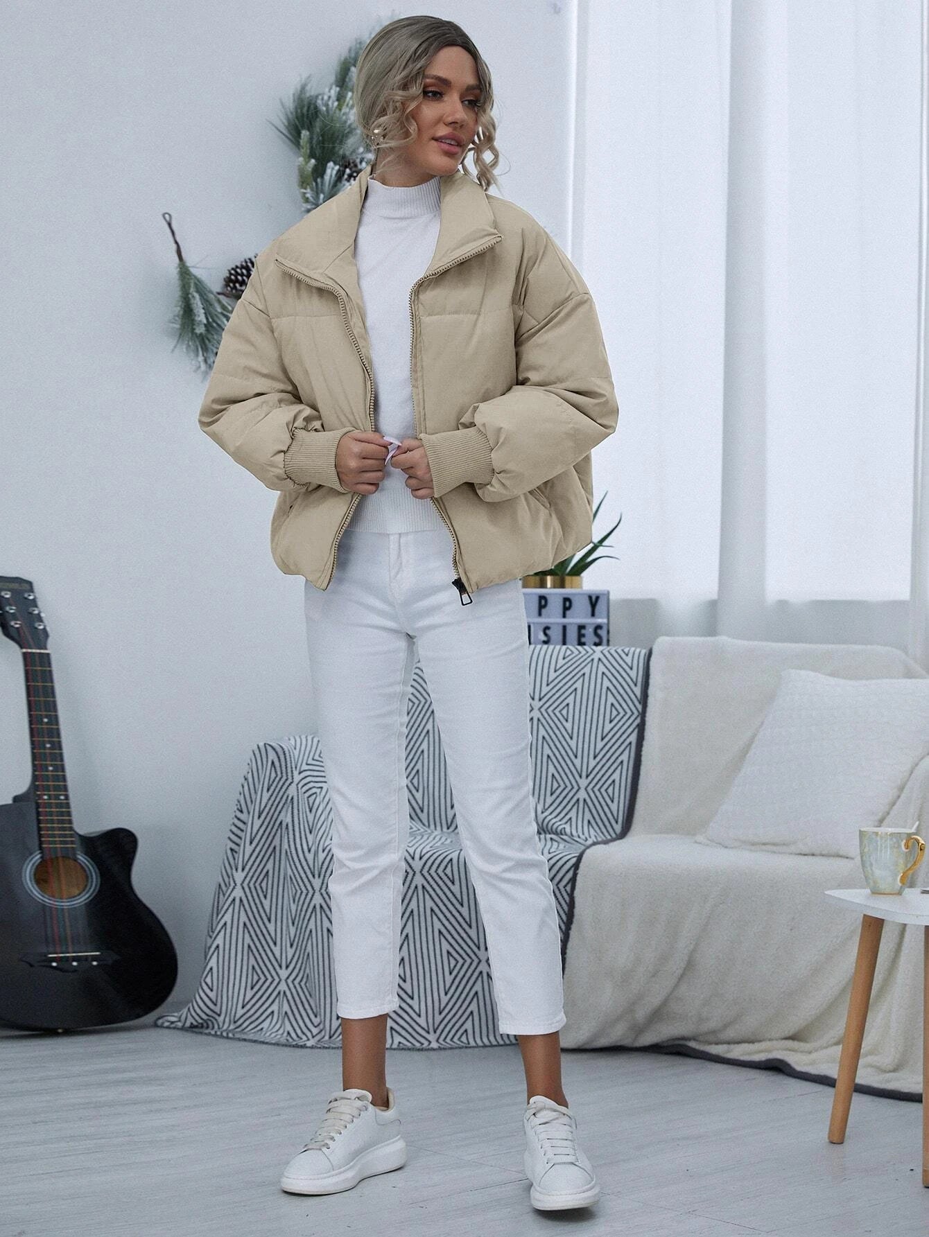 Women's Cream Thermal Oversized Puffer Jacket