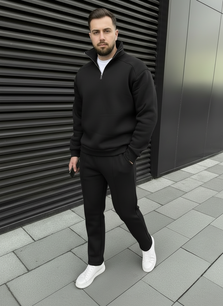 Black 1/4 Zip Tracksuit