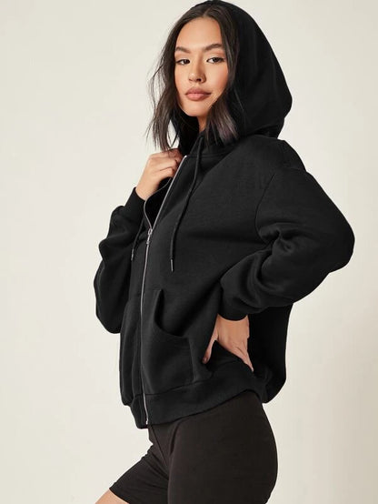 Basic black hoodie womens sale