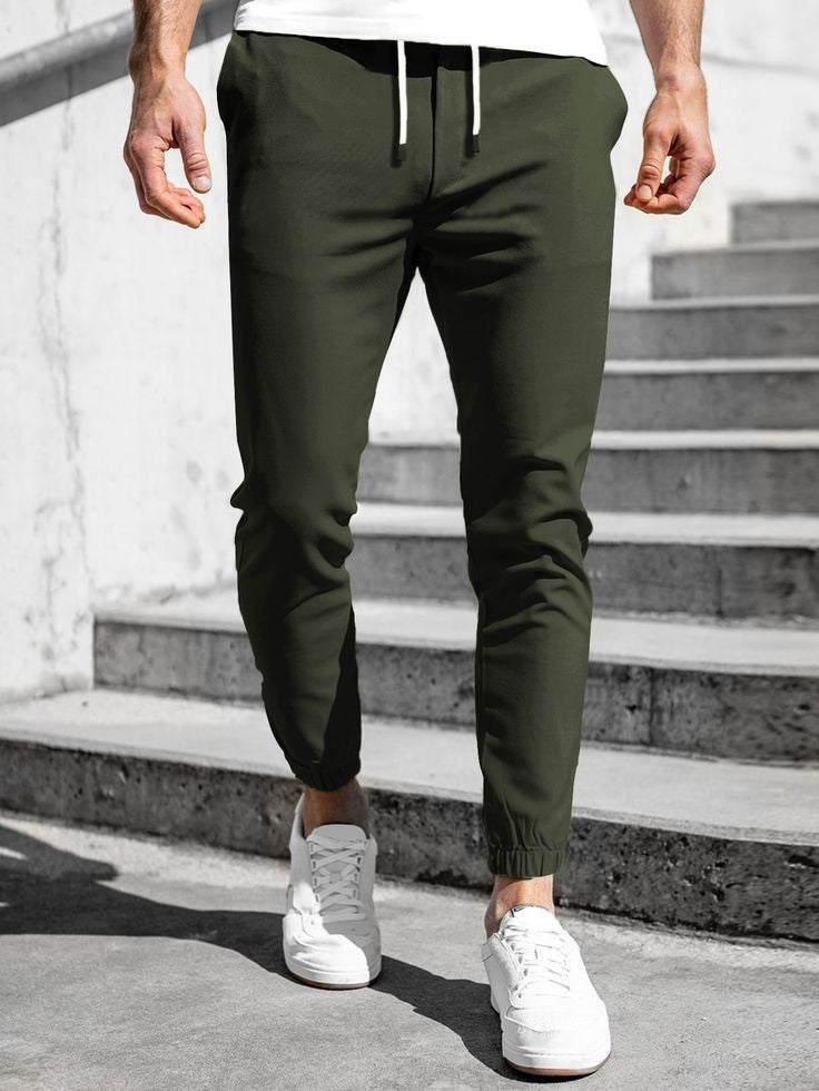 Army Green Elastic Cuff Hem Trousers