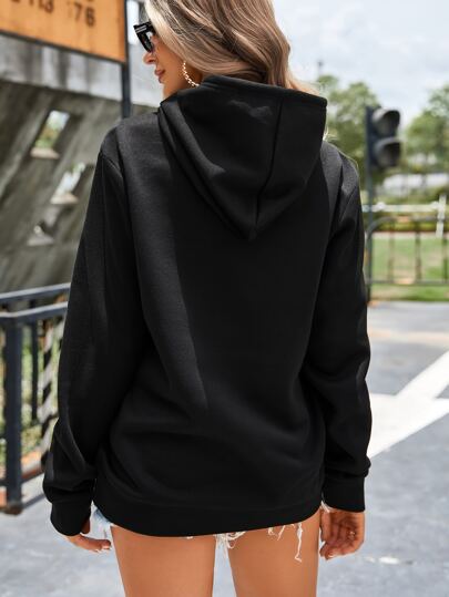 Women's Black Plain Hoodie