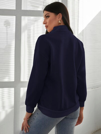 Navy Kangaroo Pocket Half Placket Sweatshirt